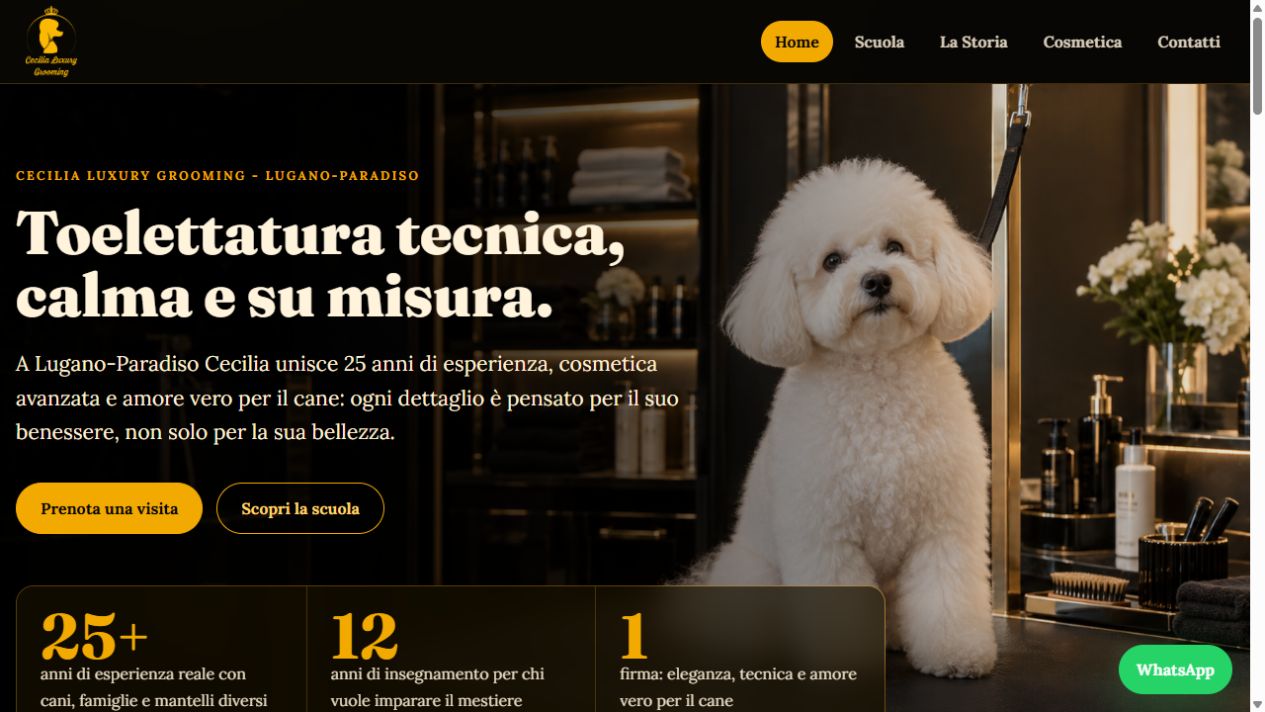 Schermata della homepage di Cecilia Luxury Grooming