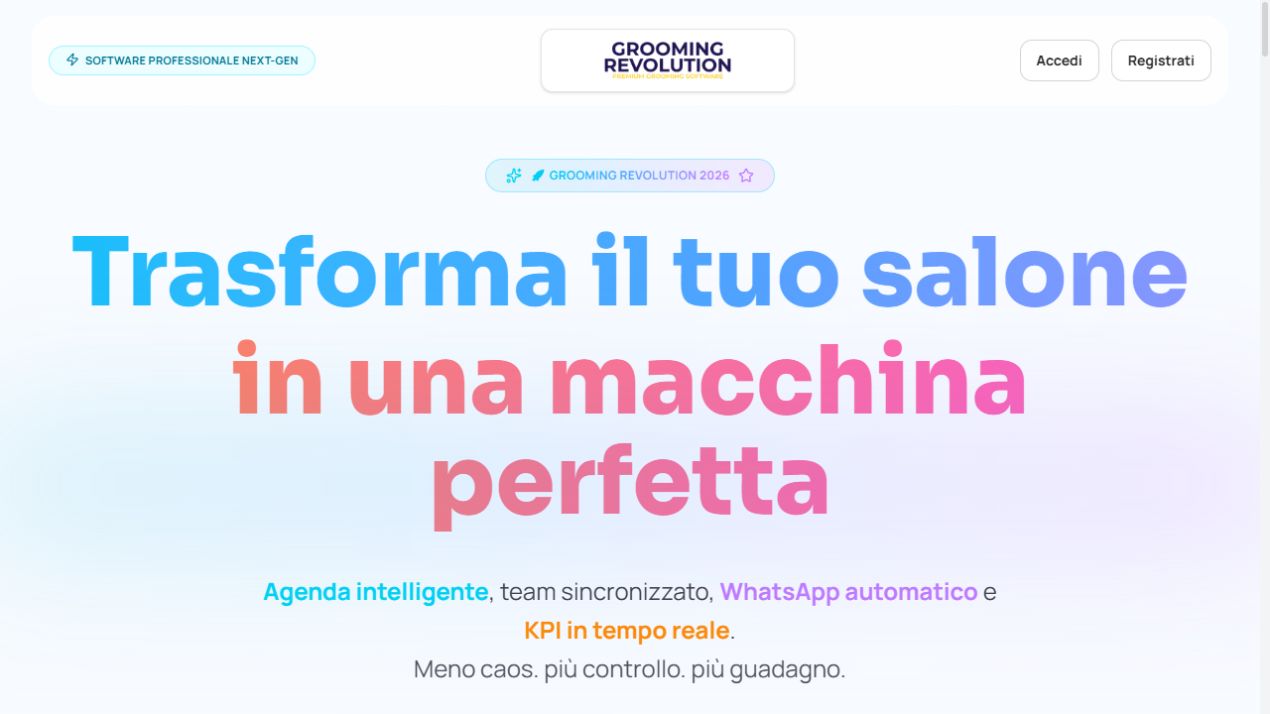 Schermata della homepage di Grooming Revolution